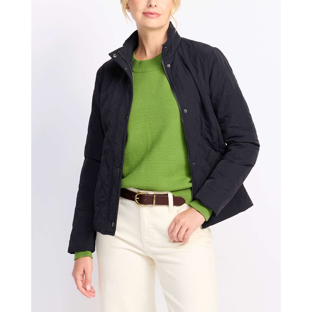 Eden Society Lightweight Quilted Barn Jacket Navy Belted Stand Collar XL‎ Nwt